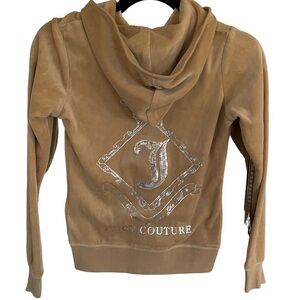 Vintage Juicy Couture Velour Velvet Tracksuit Jacket Size Small Tan Hoodie